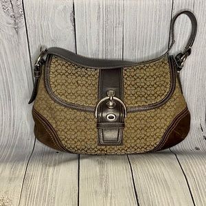 Coach Handbag Brown Canvas/Suede Leather Hobo Satchel Shoulder Bag J0749-F10926.